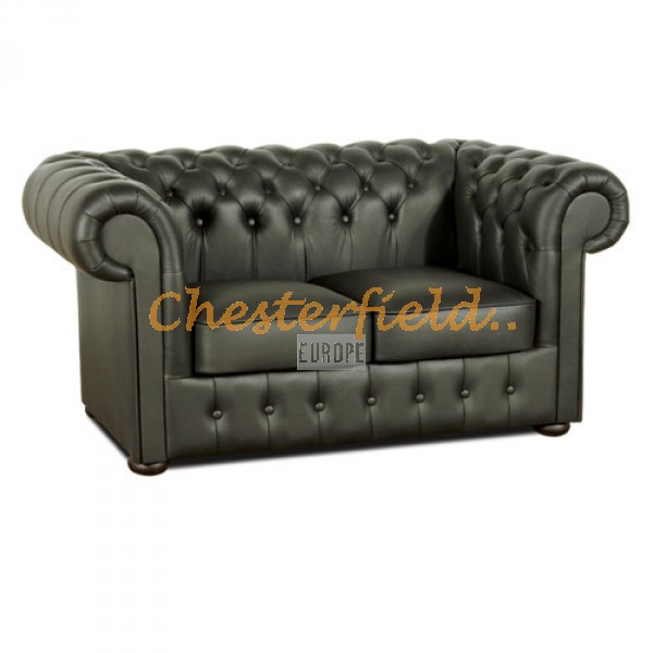 Klassisk Chesterfield 2 sits soffa (K70) svart i färg helt i äkta skinn