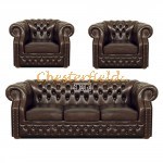 Windsor Chesterfield 3+1+1 soffgrupp antikbrun (A5) i färg helt i äkta skinn
