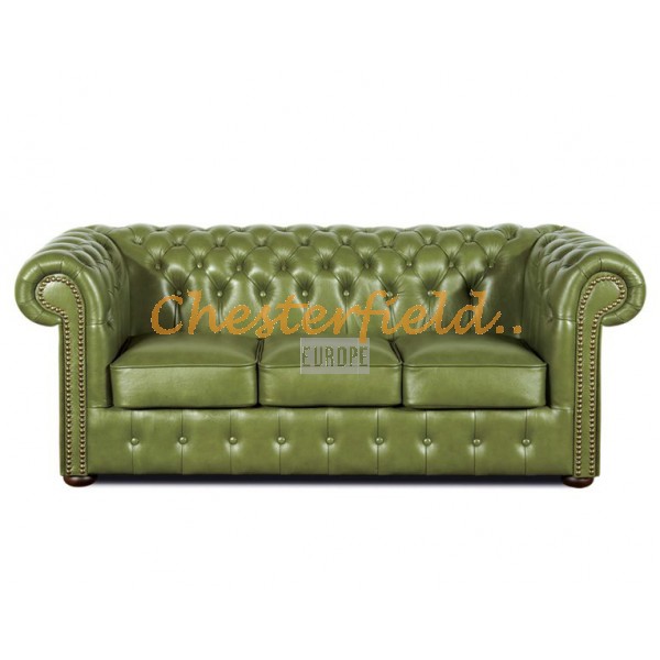 Klassisk Chesterfield 3 sits soffa (S14) oliv i färg helt i äkta skinn
