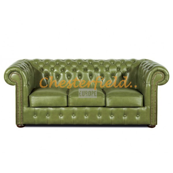 Klassisk XL Chesterfield 3 sits soffa (S14) oliv i färg helt i äkta skinn