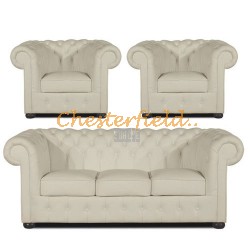 Klassisk Chesterfield 3+1+1 soffgrupp vanilj (K2)i färg helt i äkta skinn