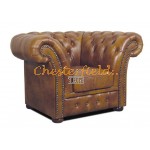 Windchester XL guld Chesterfield fåtölj helt i äkta skinn