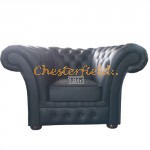 Windchester XL svart Chesterfield fåtölj helt i äkta skinn 