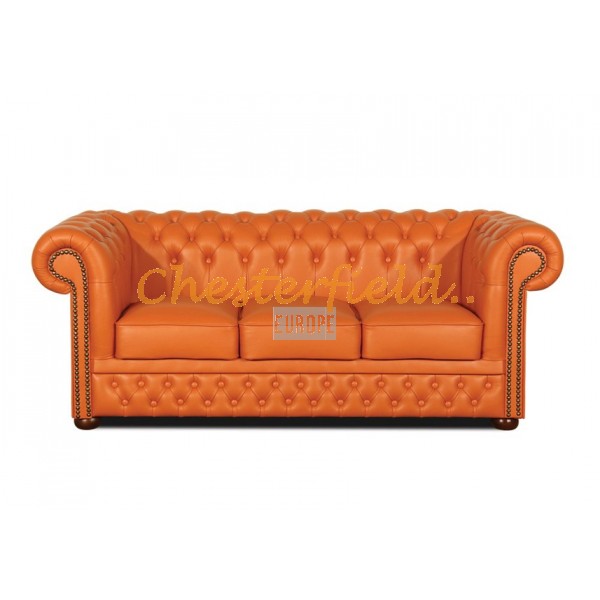  Lord XL Chesterfield 3 sits soffa (K6) apelsin i färg helt i äkta skinn