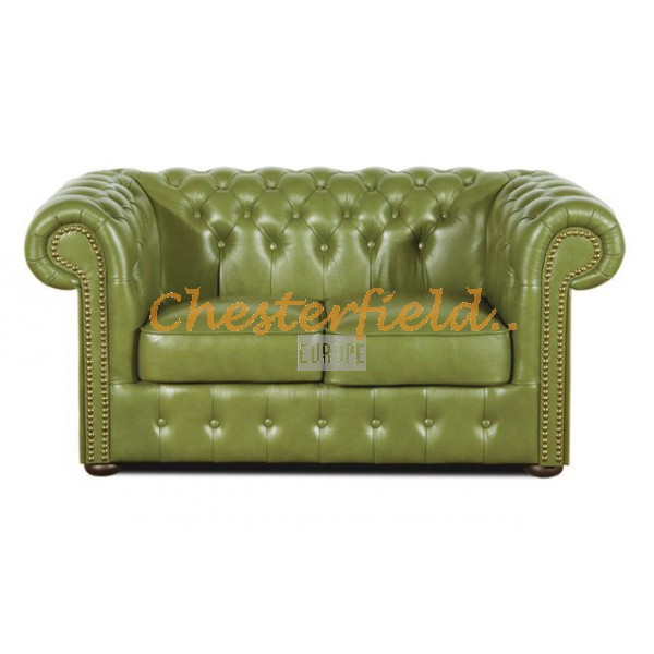 Klassisk Chesterfield 2 sits soffa (S14) olivgrön i färg helt i äkta skinn