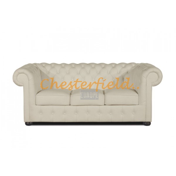 Klassisk XL Chesterfield 3 sits soffa (K2) vanilj i färg helt i äkta skinn