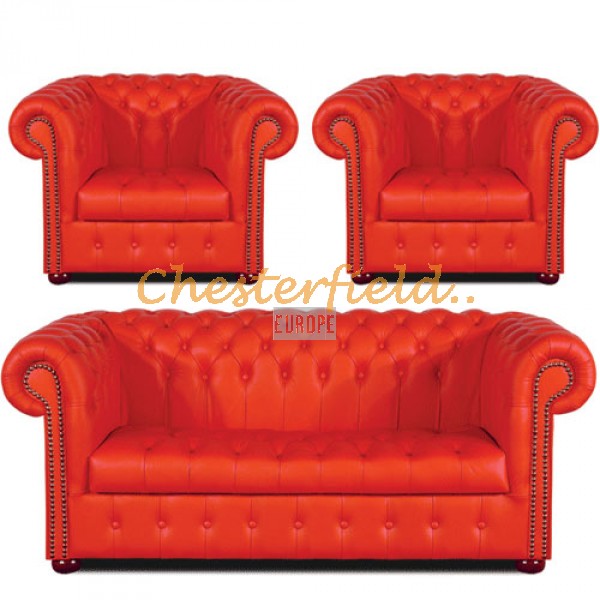 Williams Chesterfield 3+1+1 soffgrupp röd (K55)i färg helt i äkta skinn