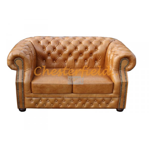 Windsor Chesterfield 2 sits soffa (C12) whisky i färg helt i äkta skinn