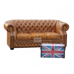 Windsor Chesterfield 3 sits soffa (C12) whisky i färg helt i äkta skinn