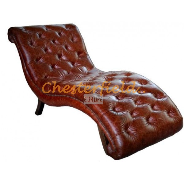 Chesterfield Schäslong cognac (A4) i färg helt i äkta skinn