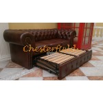 Klassisk Chesterfield 3 sits bäddsoffa (A4) konjak i färg helt i äkta skinn