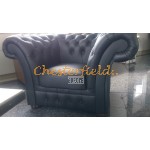 Windchester XL svart Chesterfield fåtölj helt i äkta skinn 