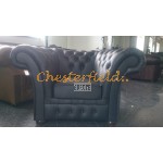 Windchester XL svart Chesterfield fåtölj helt i äkta skinn 