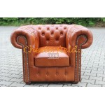 Klassisk jordnöt, whisky (C12) Chesterfield fåtölj helt i äkta skinn