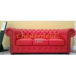 Klassisk Chesterfield 3 sits soffa röd (K55) i färg helt i äkta skinn