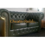 Klassisk Chesterfield 3+2+1 soffgrupp antikgrön (A8)i färg helt i äkta skinn