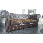 Klassisk Chesterfield 3 sits soffa (A5) brun i färg helt i äkta skinn