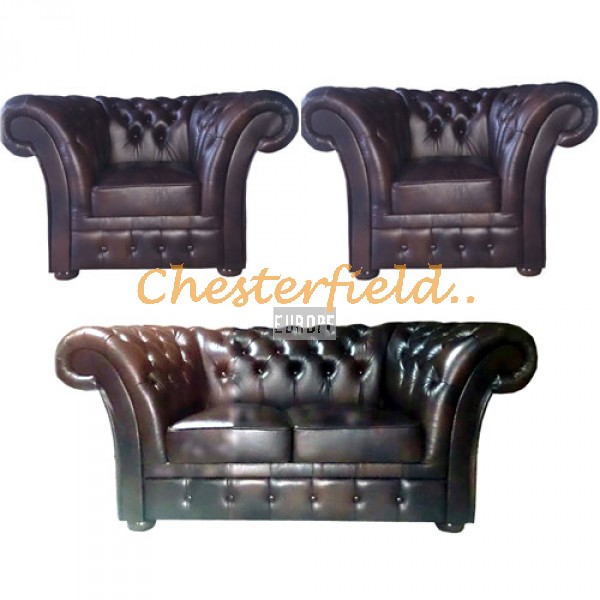 Windchester Chesterfield 2+1+1 soffgrupp antikbrun (A5) i färg helt i äkta skinn